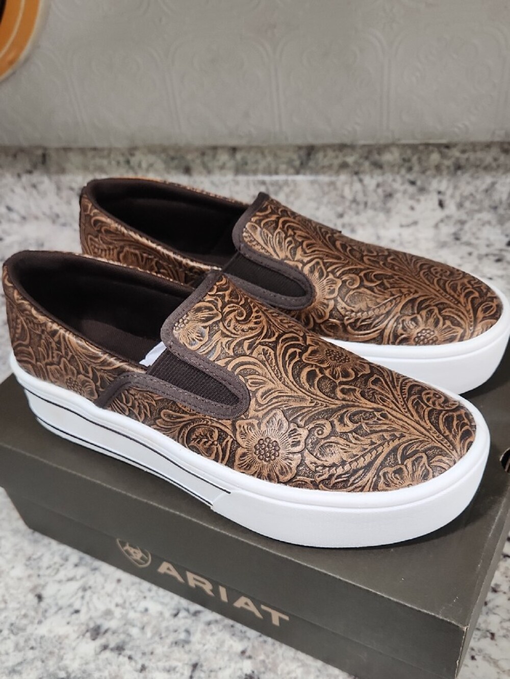 Ariat Skylar Slip On Women's Shoes - Brown Floral Emboss